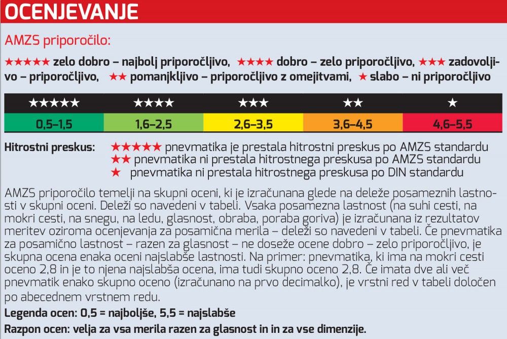 AMZS test 32 zimskih pnevmatik dveh dimenzij