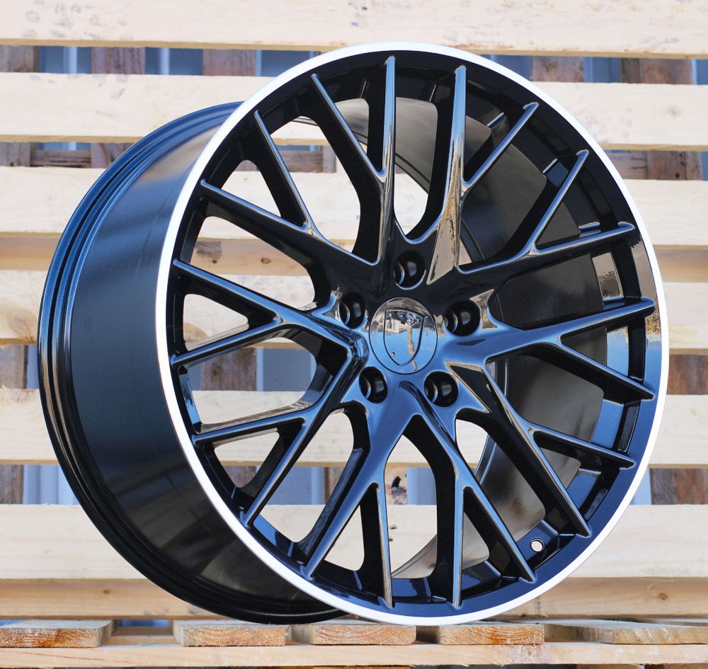 R21x9.5 5X130 ET 65 71.6 B5541 Black+Polished Lip (BLPL) For PORCH (K4+M) (Black Shining+PL Rear+Front) 9.5x21 ET65 5x130