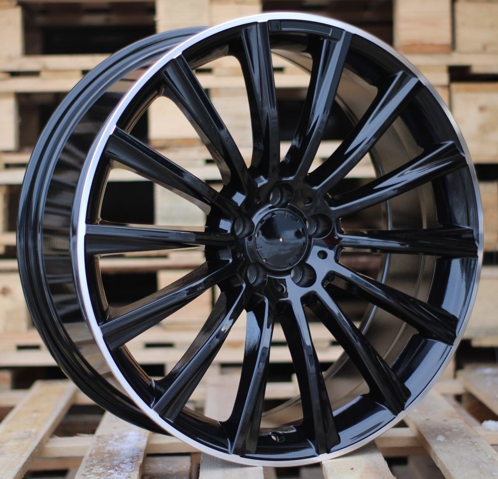  R20x8.5 5X112 ET 40 66.6 B1048 (IND0236) Black+Polished Lip (BLPL) MER (P1+K7) (Rear+Front Gloss Black Machined Lip) 8.5x20 ET40 5x112